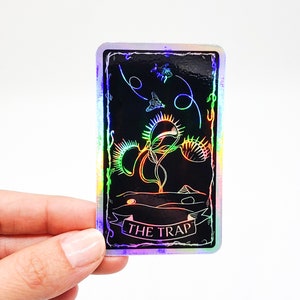 Holographic Fly Trap Tarot Card Sticker - Vinyl, Machine Die Cut & Waterproof