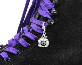 Pumpkin Jack O Lantern Silver Skate Charm - Shoe Charm, Zipper Pull, Bag Charm