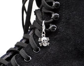 Small Silver Skull and Crossbones Roller Skate Charm- Shoe Charm, Zipper Pull, Bag Charm