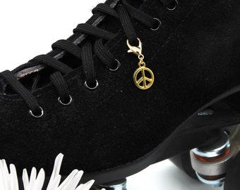 Gold Peace Sign Skate Charm - Shoe Charm, Zipper Pull, Bag Charm