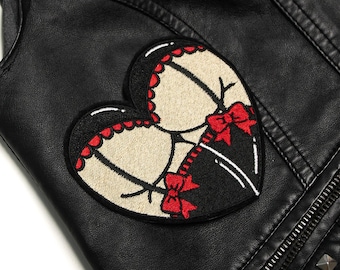 Gothic Booty Heart Iron-On Embroidered Patch