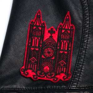 Gothic Cathedral Red and Black Embroidered Iron on Patch image 2