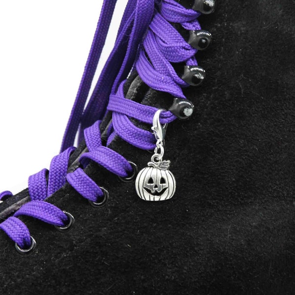 Pumpkin Jack O Lantern Silver Skate Charm - Shoe Charm, Zipper Pull, Bag Charm