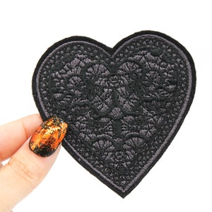 Black Lace Heart Embroidered Iron on Patch