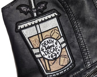 Spooky Death Before Decaf Iced Coffee Embroidered Iron On Patch