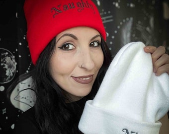 Nice or Naughty Embroidered Beanie Hat- Choose your color!