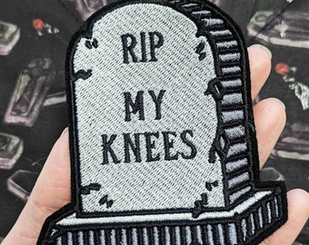 RIP My Knees Grave Head Stone Iron On Embroidered Patch