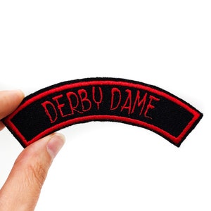 Derby Dame Curved Small Rocker Iron On Embroidered Patch