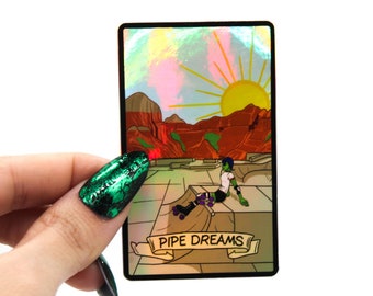 Holographic Pipe Dreams Alien at Sedona Skate Park Sticker - Vinyl, Machine Die Cut & Waterproof