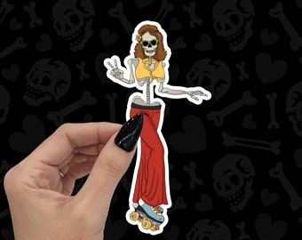 1970s Roller Skater Skeleton Retro Sticker - Vinyl, Machine Die Cut & Water Resistant