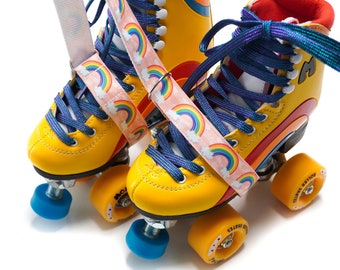 Rainbow Peach & White Roller Skate Leash with D Rings - Adjustable - Yoga Mat Strap - Skateboard Sling
