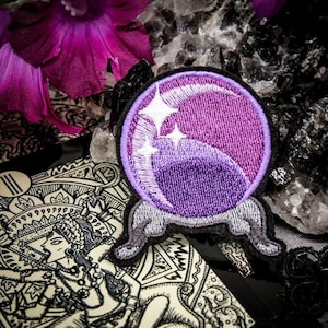 Small Purple Crystal Ball Embroidered Patch with Iron on Adhesive