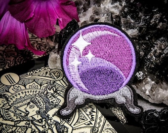 Small Purple Crystal Ball Embroidered Patch with Iron on Adhesive