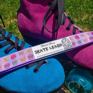 Lavender Rude Candy Hearts Roller Skate Leash with D Rings - Adjustable -  Yoga Mat Strap - Skateboard Sling