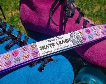 Lavender Rude Candy Hearts Roller Skate Leash with D Rings - Adjustable -  Yoga Mat Strap - Skateboard Sling