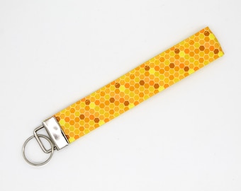 Yellow Honeycomb Keychain Key Fob Wristlet