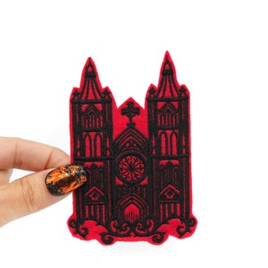 Gothic Cathedral Red and Black Embroidered Iron on Patch image 4