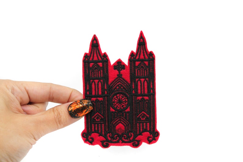 Gothic Cathedral Red and Black Embroidered Iron on Patch image 4