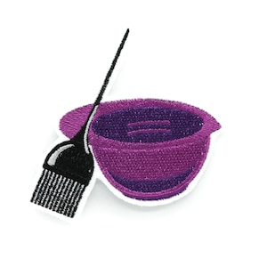 Hair Stylist Mixing Bowl and Brush Embroidered Iron On  Patch
