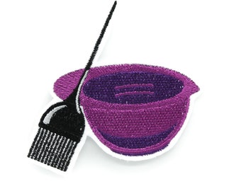 Hair Stylist Mixing Bowl and Brush Embroidered Iron On  Patch