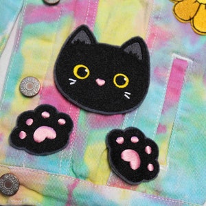 Surprised Black Kitten Iron On Embroidered Patch Set