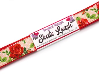 Laisse pour patins à roulettes roses et pois rouges avec anneaux en D - Réglable - Sangle pour tapis de yoga - Sangle de skateboard