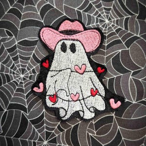 Valentines Ghost Embroidered Iron On Patch