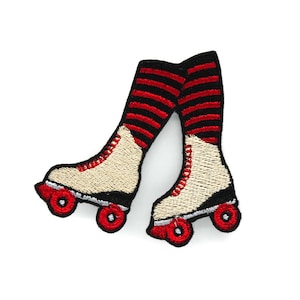 Roller Derby Skates Iron On Embroidered Patch - Red and Black