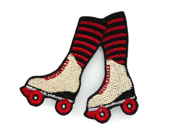 Roller Derby Skates Iron On Embroidered Patch - Red and Black