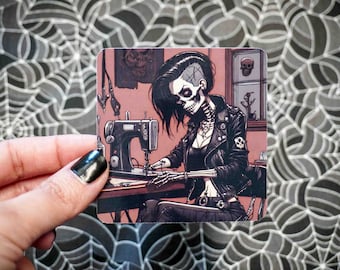 Goth Skeleton Sewist Sticker - Vinyl, Machine Die Cut & Water Resistant