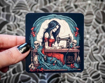 Vampire Seamstress Sticker - Vinyl, Machine Die Cut & Water Resistant