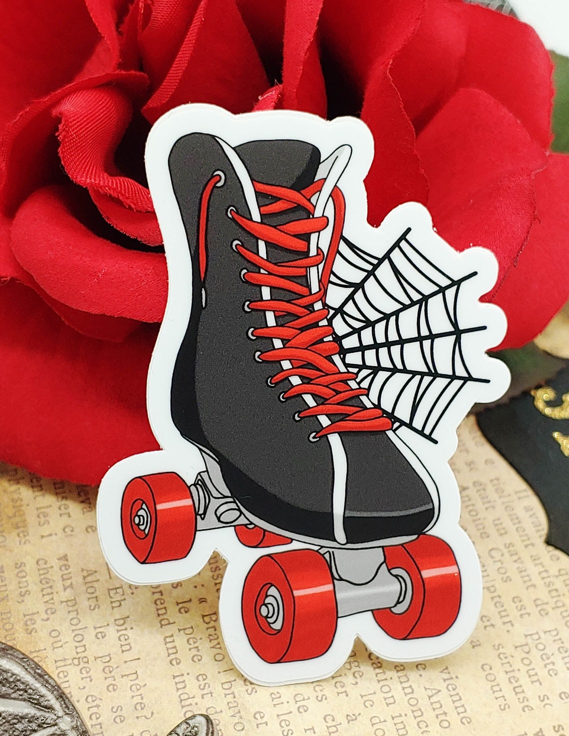 Gothic Roller Skate and Spiderweb Vinyl Sticker Vinyl Etsy