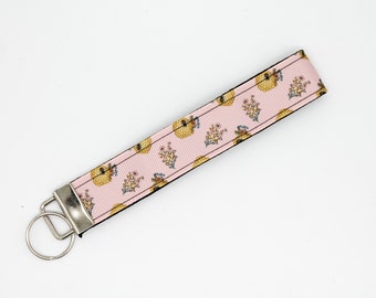 Beehive and Flower Bouquets Keychain Key Fob Wristlet