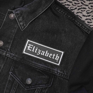 4.5&quot; Gothic Custom Name Embroidered Iron On Patch on Black Vegan Leather Rectangle