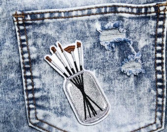 Artist verfkwast set geborduurde opstrijkpatch