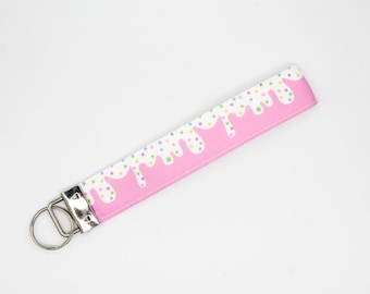 Pink and White Cake Icing Keychain Key Fob Wristlet