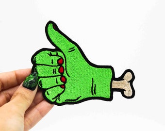 Thumbs Up Zombie Hand Embroidered Iron On Patch