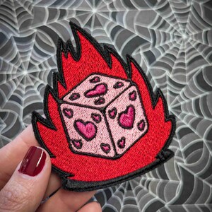Valentine Fire Dice Embroidered Iron On Patch