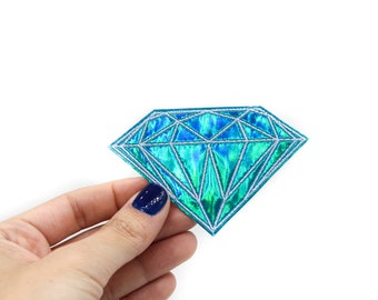 Parche bordado holográfico de diamante azul