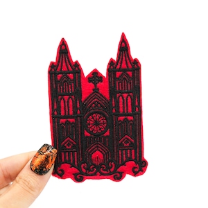 Gothic Cathedral Red and Black Embroidered Iron on Patch image 3