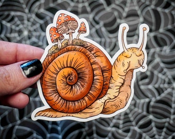 Snail Traveling with Mushrooms Sticker - Vinyl, Machine Die Cut & Water Resistant