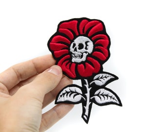 Skull Flower Iron On Embroidered Patch