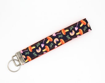 Orange Mushrooms Keychain Key Fob Wristlet