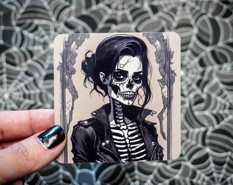 Melancholy Skeleton Girl Sticker - Vinyl, Machine Die Cut & Water Resistant