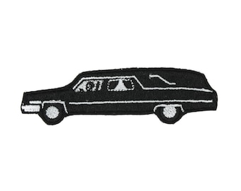 Black Funeral Hearse Car Iron On Embroidered Patch