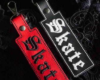 Skate Embroidered Keychain - Vegan Leather with Gunmetal Hardware