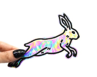 Silver Holographic Rabbit Vinyl Iron On Embroidered Patch