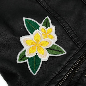 Yellow Plumeria Embroidered Iron On Patch