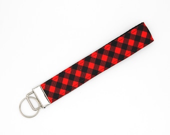 Red Buffalo Plaid Keychain Key Fob Wristlet