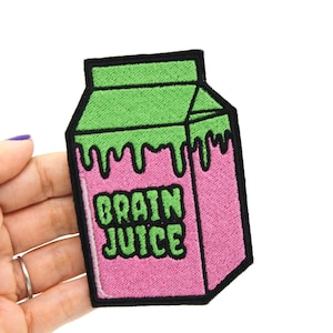 Brain Juice Drink Carton Iron On Embroidered Patch